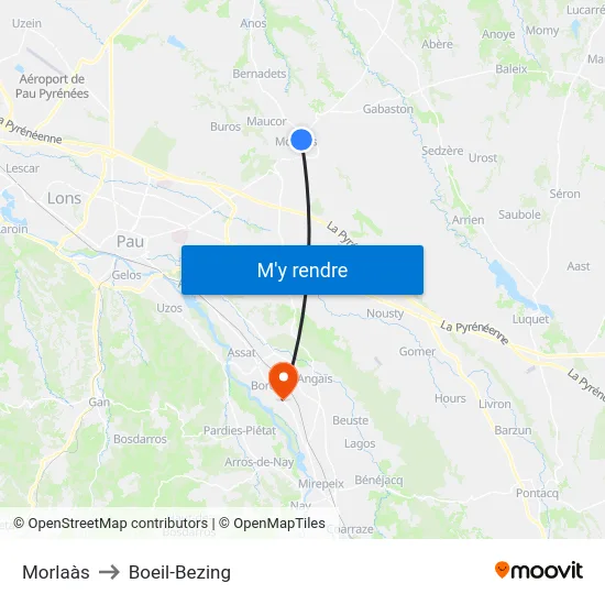 Morlaàs to Boeil-Bezing map
