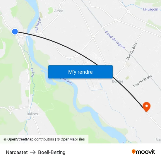 Narcastet to Boeil-Bezing map