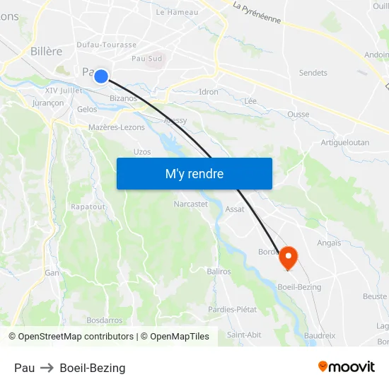 Pau to Boeil-Bezing map
