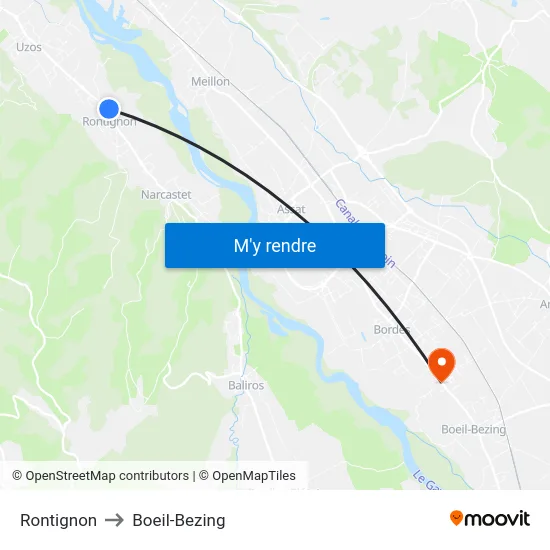 Rontignon to Boeil-Bezing map