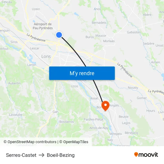 Serres-Castet to Boeil-Bezing map