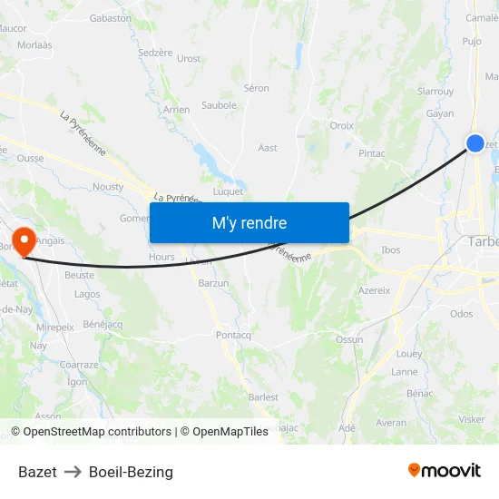 Bazet to Boeil-Bezing map