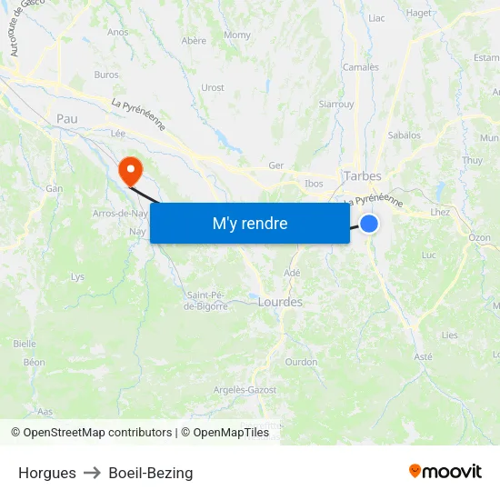 Horgues to Boeil-Bezing map