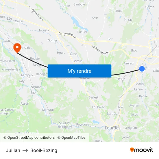 Juillan to Boeil-Bezing map