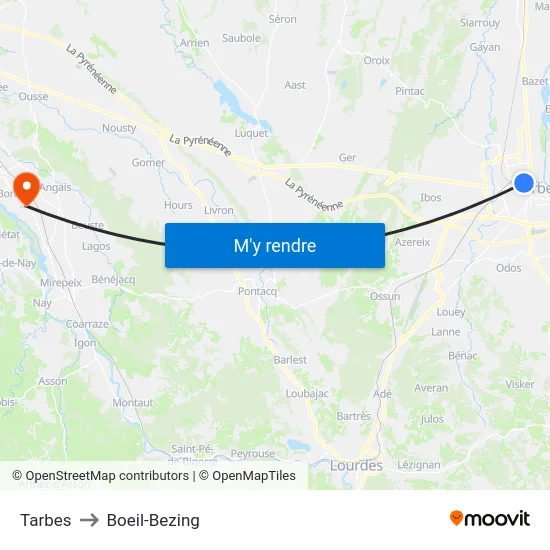 Tarbes to Boeil-Bezing map