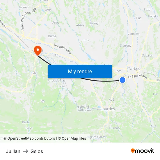 Juillan to Gelos map
