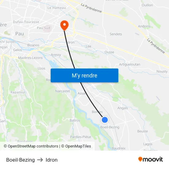 Boeil-Bezing to Idron map