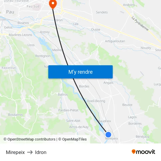 Mirepeix to Idron map
