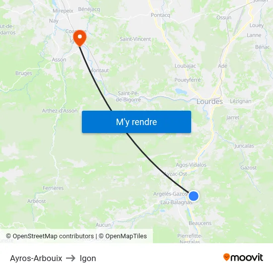 Ayros-Arbouix to Igon map
