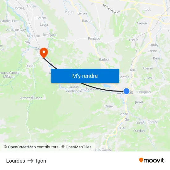 Lourdes to Igon map