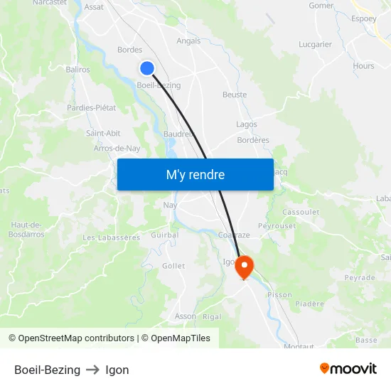 Boeil-Bezing to Igon map