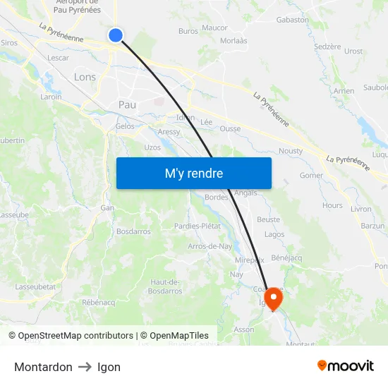 Montardon to Igon map