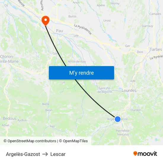 Argelès-Gazost to Lescar map