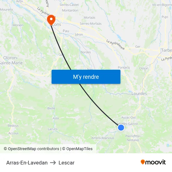Arras-En-Lavedan to Lescar map