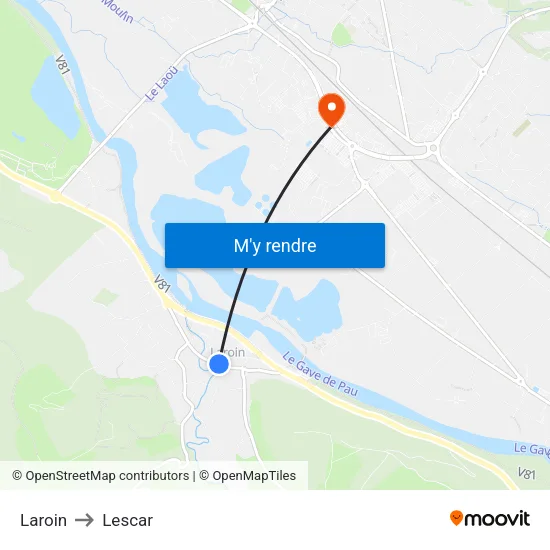 Laroin to Lescar map