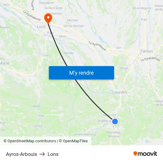 Ayros-Arbouix to Lons map