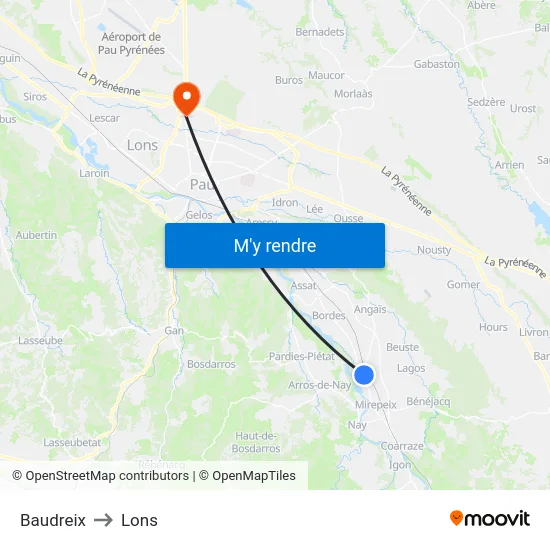 Baudreix to Lons map