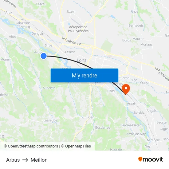 Arbus to Meillon map