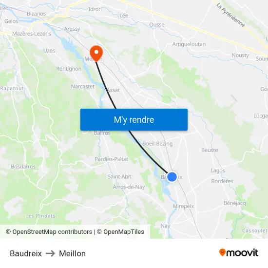 Baudreix to Meillon map