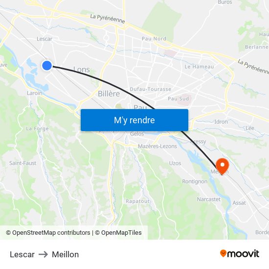 Lescar to Meillon map