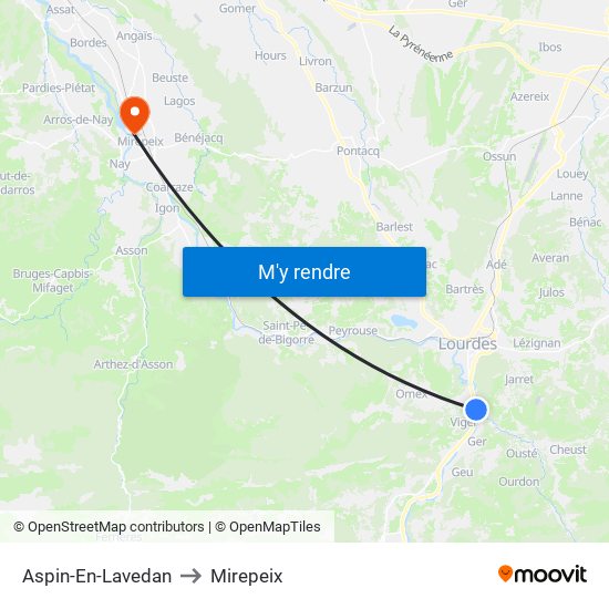 Aspin-En-Lavedan to Mirepeix map