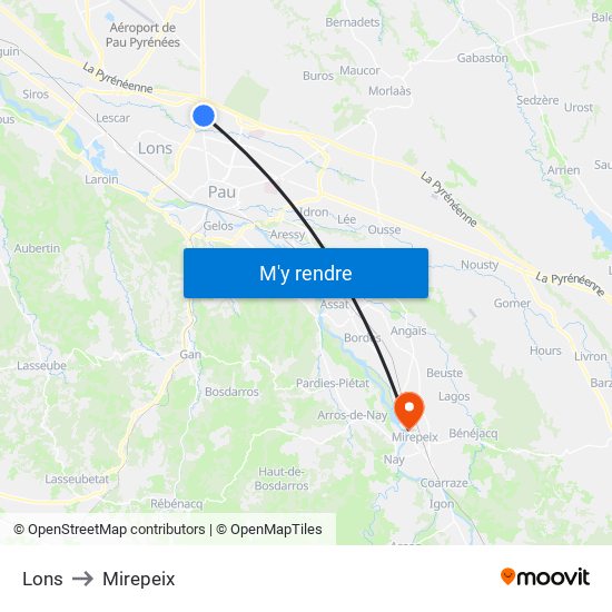 Lons to Mirepeix map