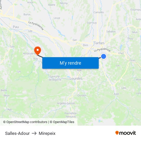 Salles-Adour to Mirepeix map