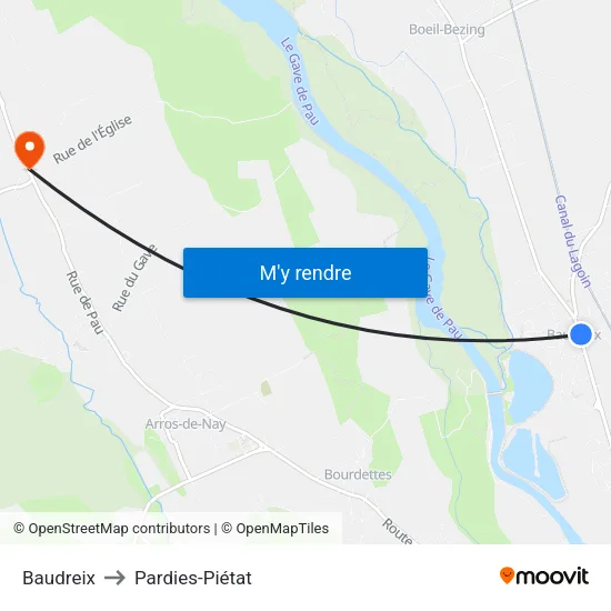 Baudreix to Pardies-Piétat map
