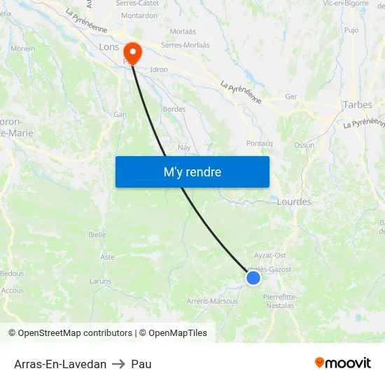 Arras-En-Lavedan to Pau map