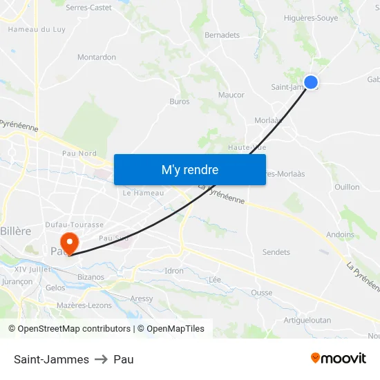 Saint-Jammes to Pau map