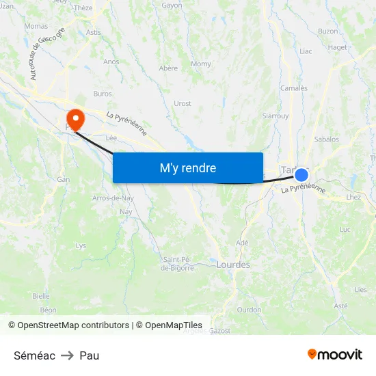 Séméac to Pau map