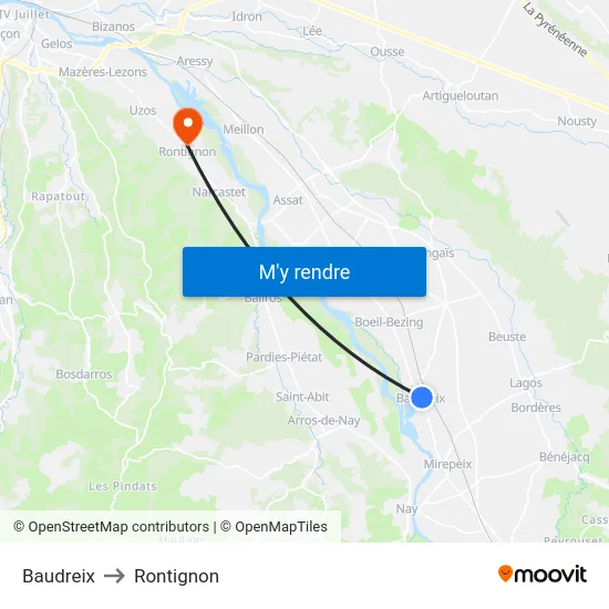 Baudreix to Rontignon map