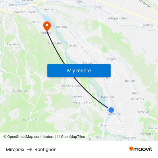 Mirepeix to Rontignon map