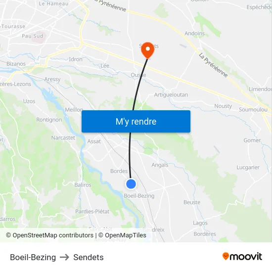 Boeil-Bezing to Sendets map
