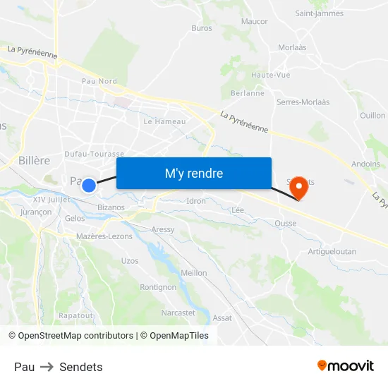 Pau to Sendets map
