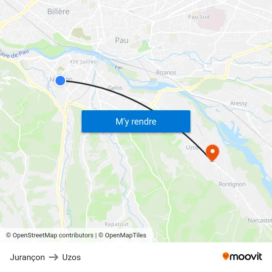 Jurançon to Uzos map