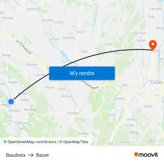 Baudreix to Bazet map
