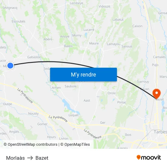 Morlaàs to Bazet map