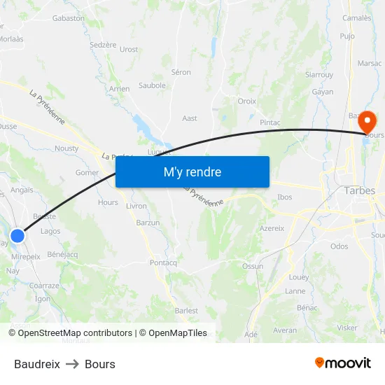 Baudreix to Bours map