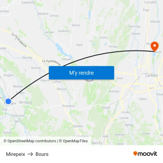 Mirepeix to Bours map