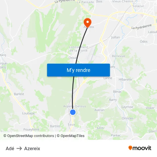 Adé to Azereix map