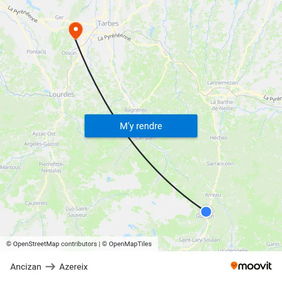 Ancizan to Azereix map