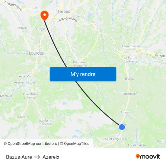Bazus-Aure to Azereix map