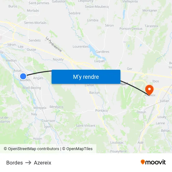 Bordes to Azereix map