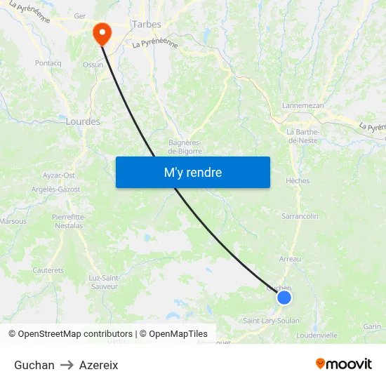 Guchan to Azereix map