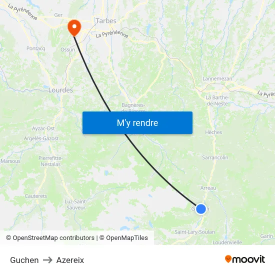 Guchen to Azereix map