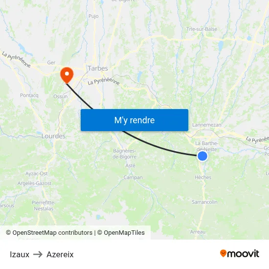Izaux to Azereix map