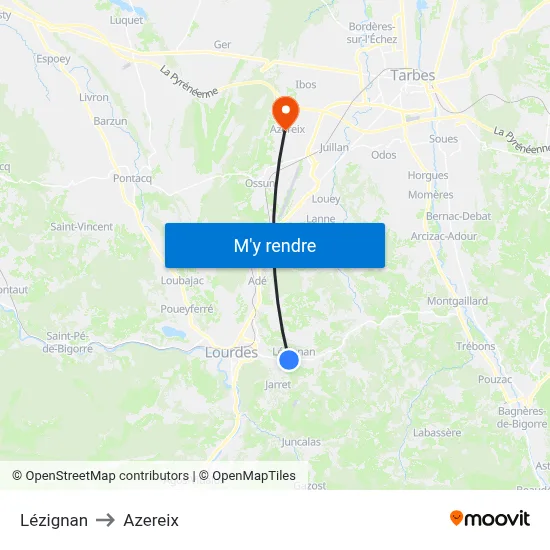 Lézignan to Azereix map