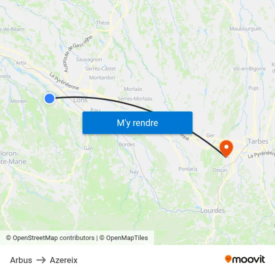 Arbus to Azereix map
