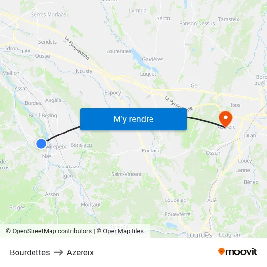 Bourdettes to Azereix map